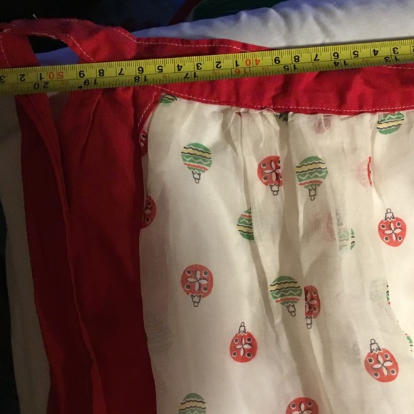 🎄Christmas Holiday Waist Apron~Sheer Ornament Material wRed Band & Border - Picture 5 of 5